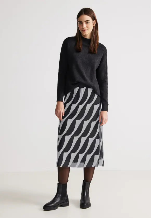 Mesh Midirock mit Print - Black