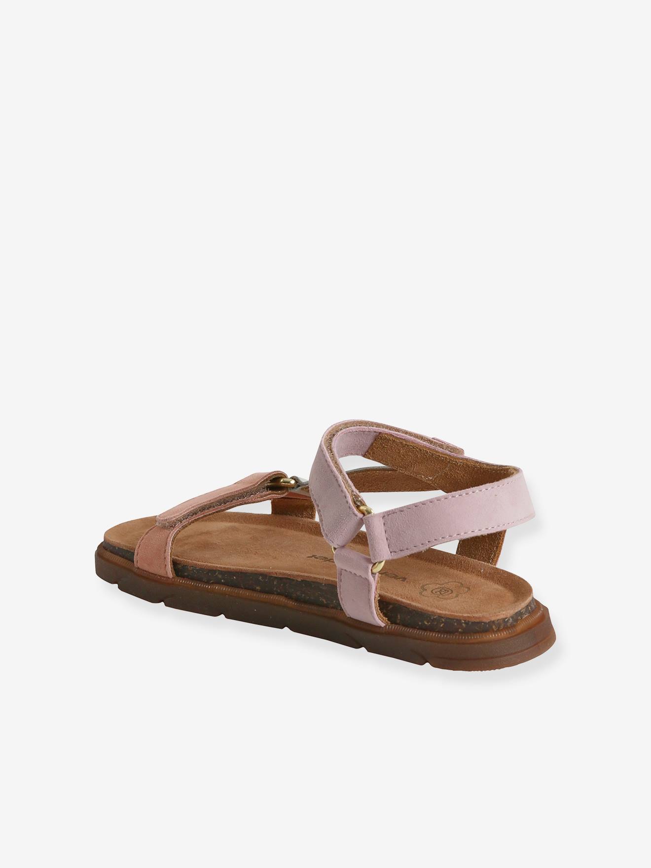 Sandálias de couro lilás com fecho de velcro para meninas
