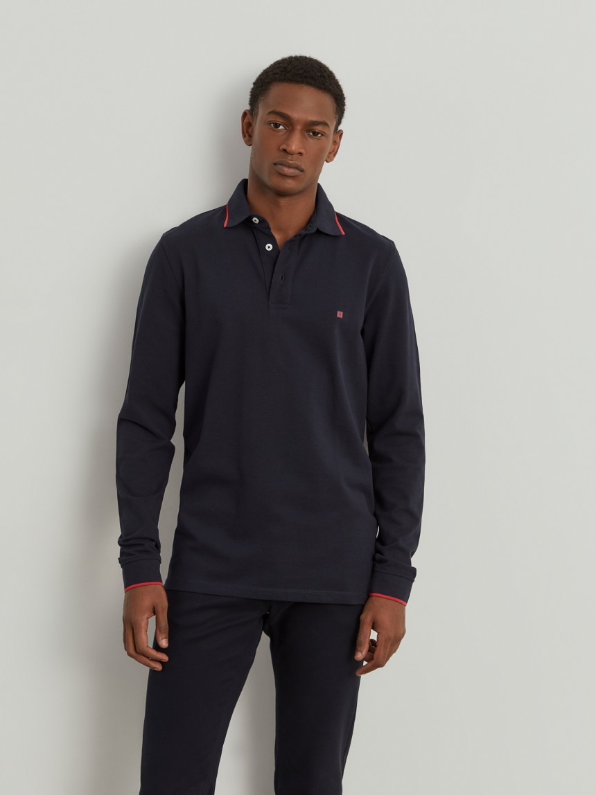 Polo piqué slim fit manga comprida