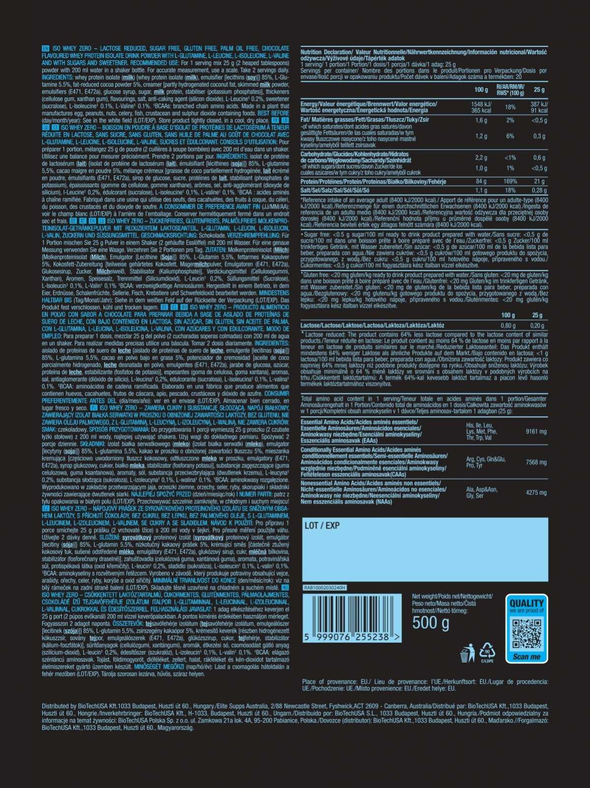 Biotech USA Iso Whey Zero 500g