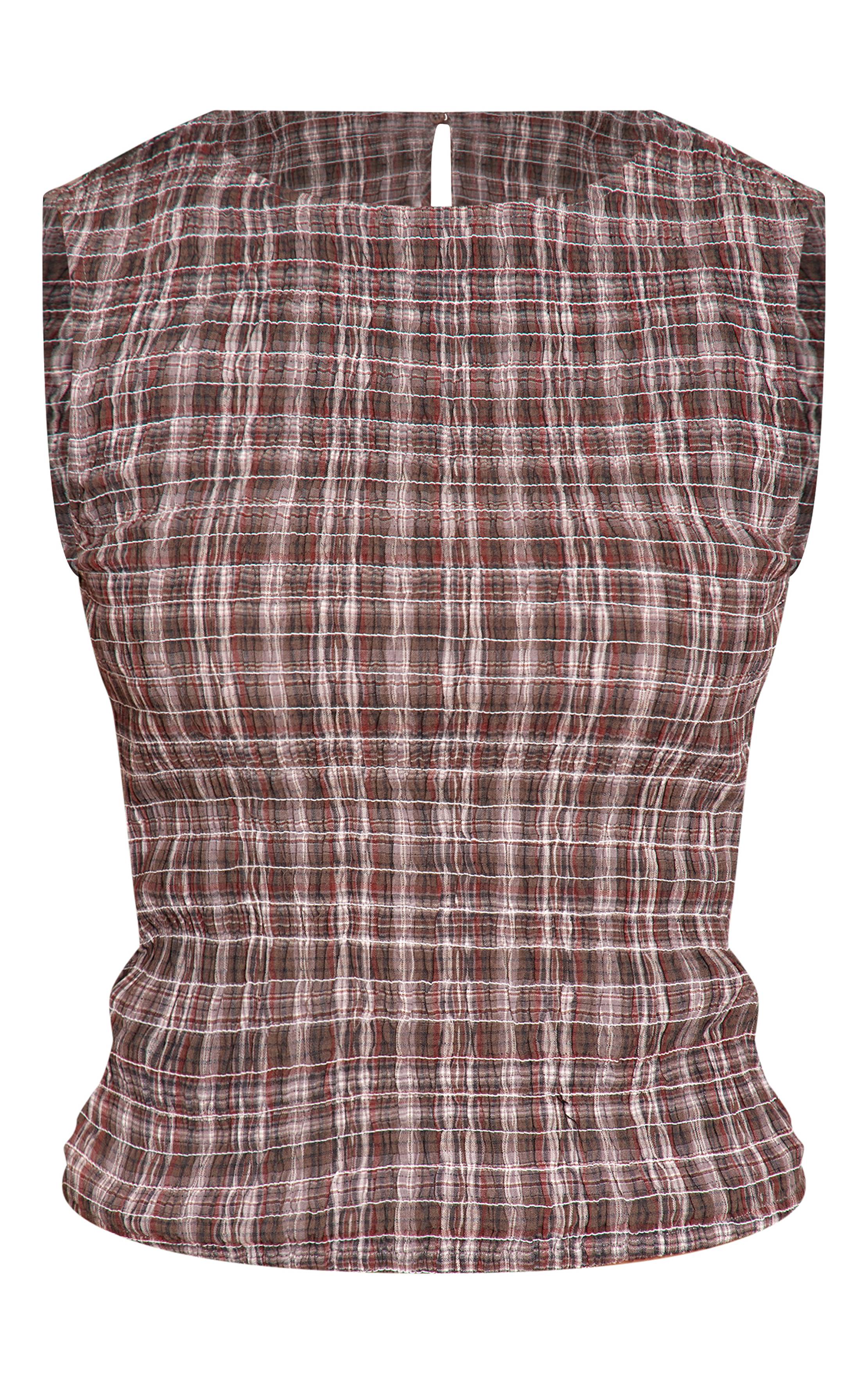 Marron Gilet Froncé À Carreaux