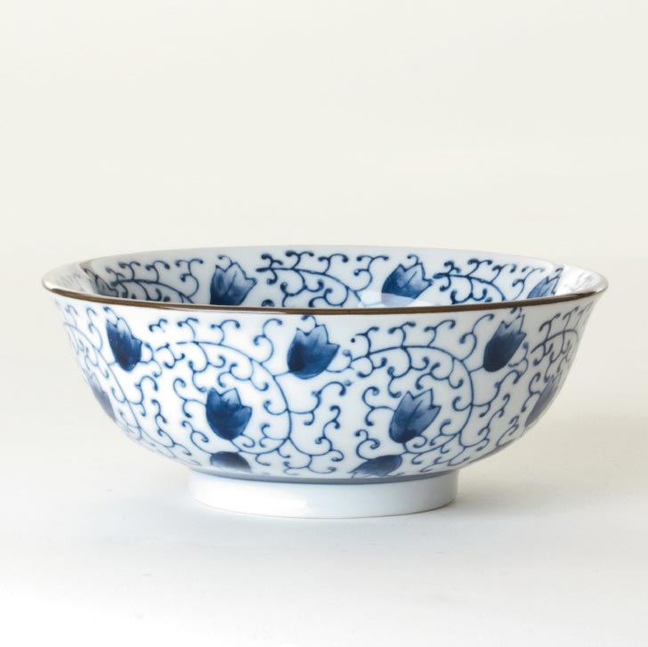Suppenschale Blumenmuster, weiß, blau, H 6,5 cm, Ø 15,5 cm von fischer's lagerhaus