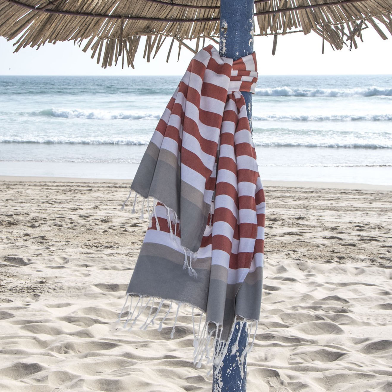 Febronie Fouta Arcachon terracotta/blanc/taupe clair/gris perle - 100x200 cm