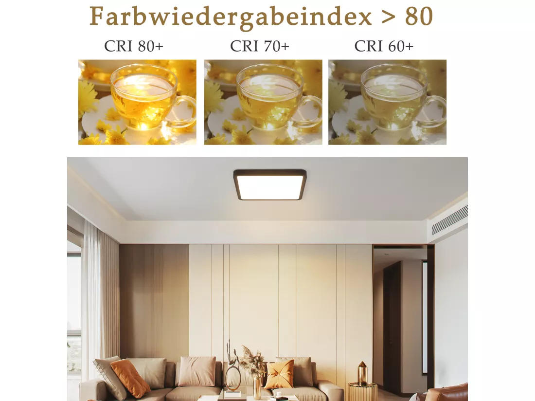 NETTLIFE Plafonnier LED plafonnier lampe de chambre plate 23CM 18W carré noir 3000K