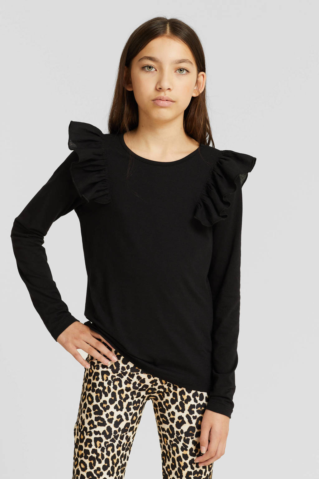 anytime longsleeve met ruffle zwart