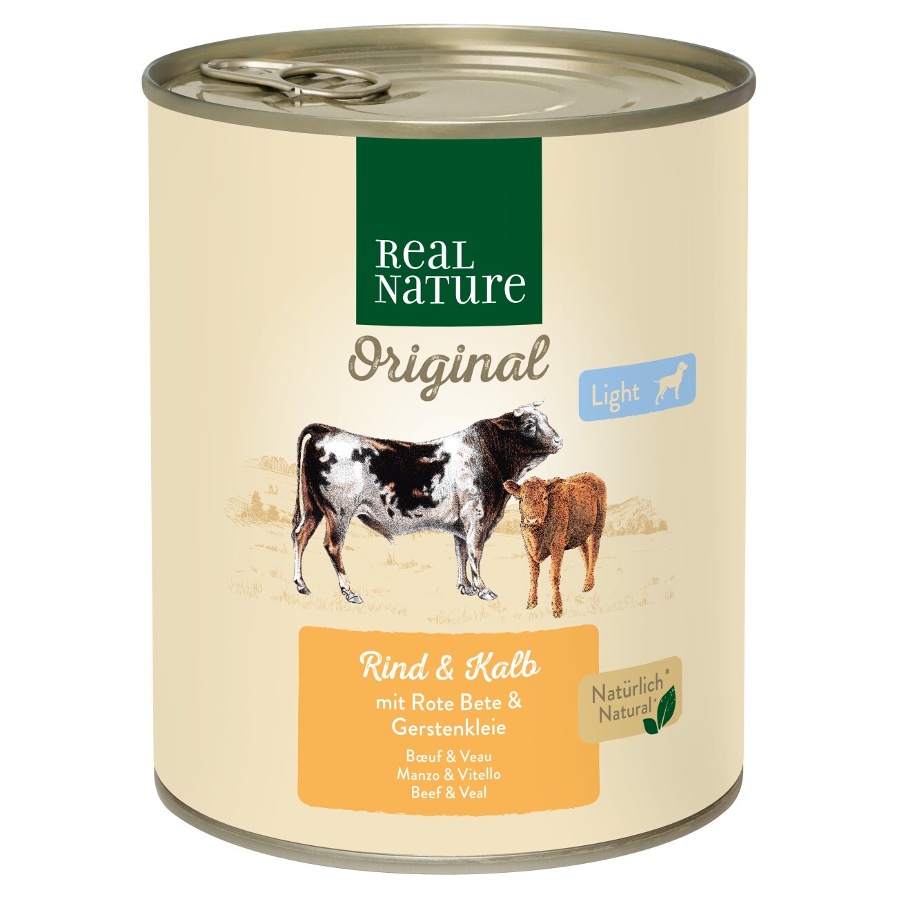 REAL NATURE Light Nassfutter Hund, Adult, Rind und Kalb 6x800 g