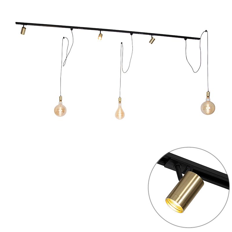 Modern railsysteem met 3 spots en 3 hanglampen goud 1-fase - Iconic Cavalux Jeana