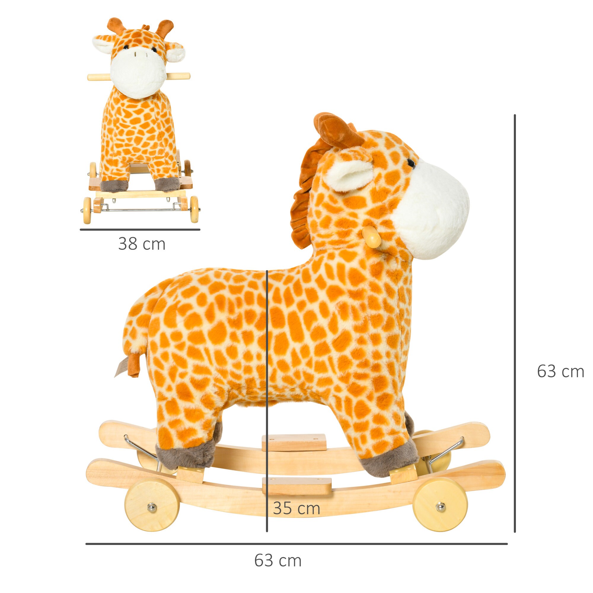HOMCOM Schaukeltier Spielzeug, Triceratops, Giraffe Gelb 63 x 38 x 63 cm (LxBxH)