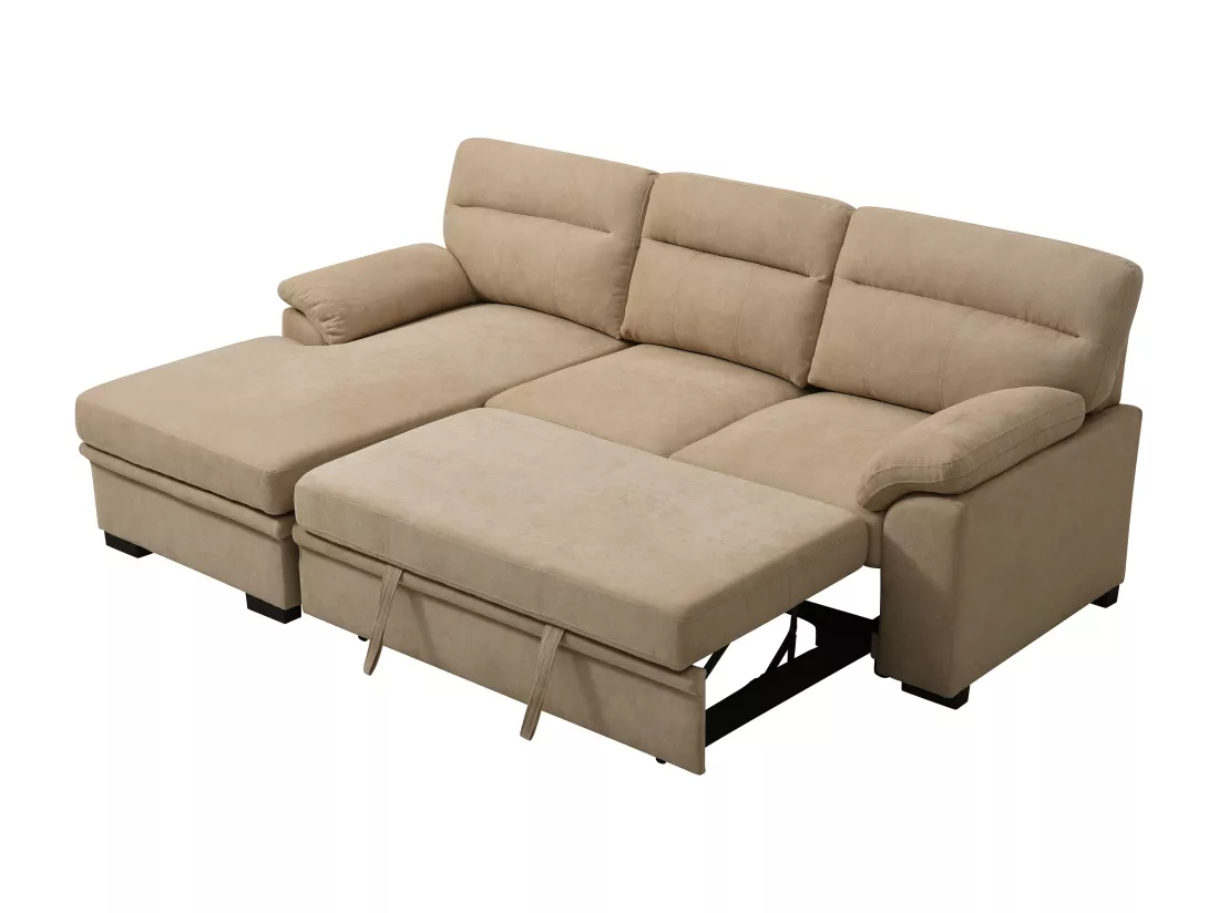 Canapé d'angle gauche convertible en tissu beige ULENIO