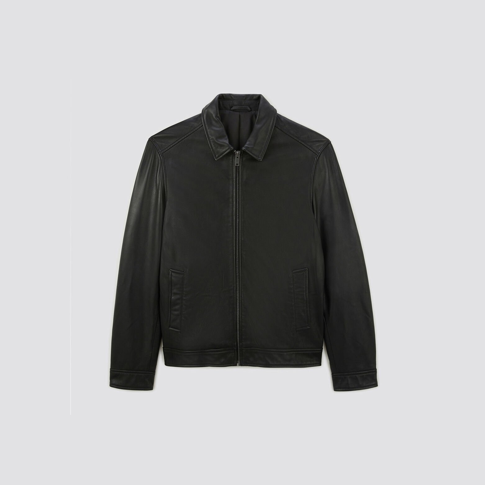 Blouson en cuir col chemise Noir