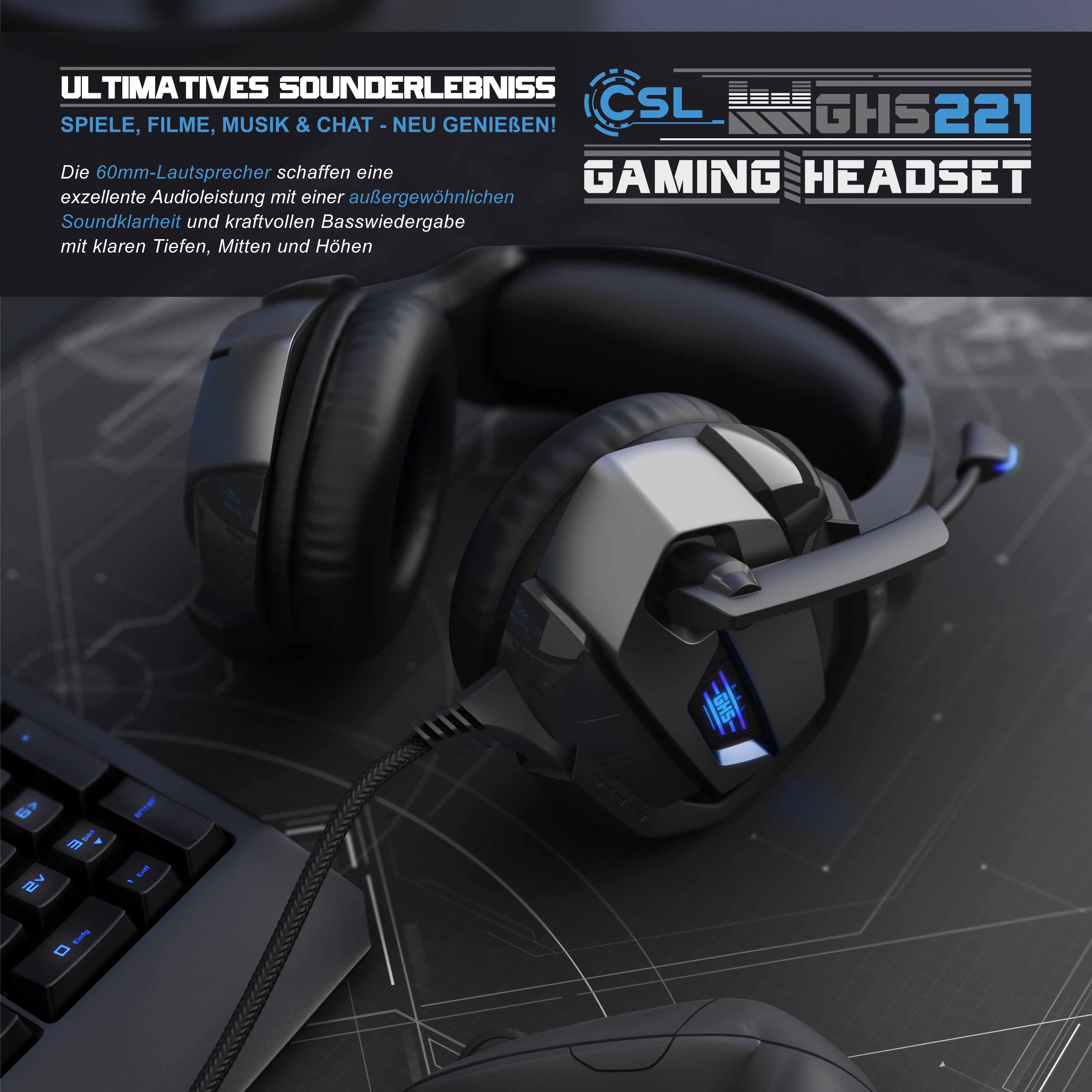 CSL Gaming Headset GHS-221 Mikrofon AUX geeignet für PC/ PS4/ PS4 Pro