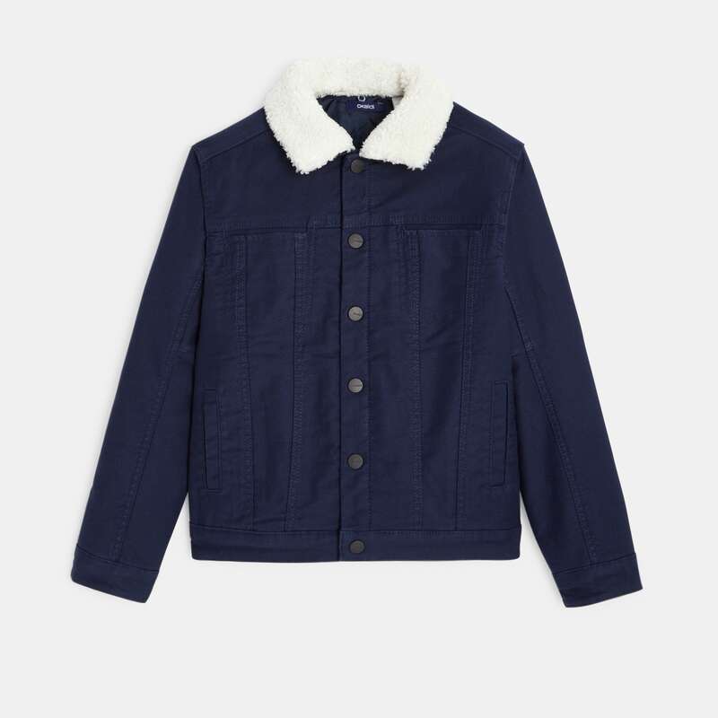 Blouson en toile doublée et col fourrure bleu garçon