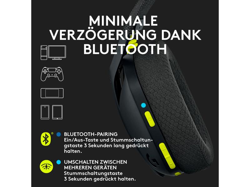 Logitech Headset G435 Gaming Lightspeed Schwarz Kabelloses Gaming-Headset mit integrierten Beamforming-Mikrofonen und bis zu 18 Stunden Akkulaufzeit