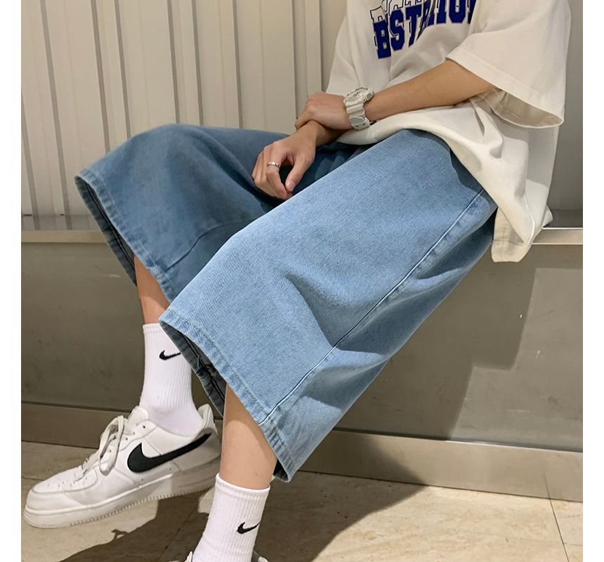 Posive - Denim shorts met hoge taille en wijde pijpen