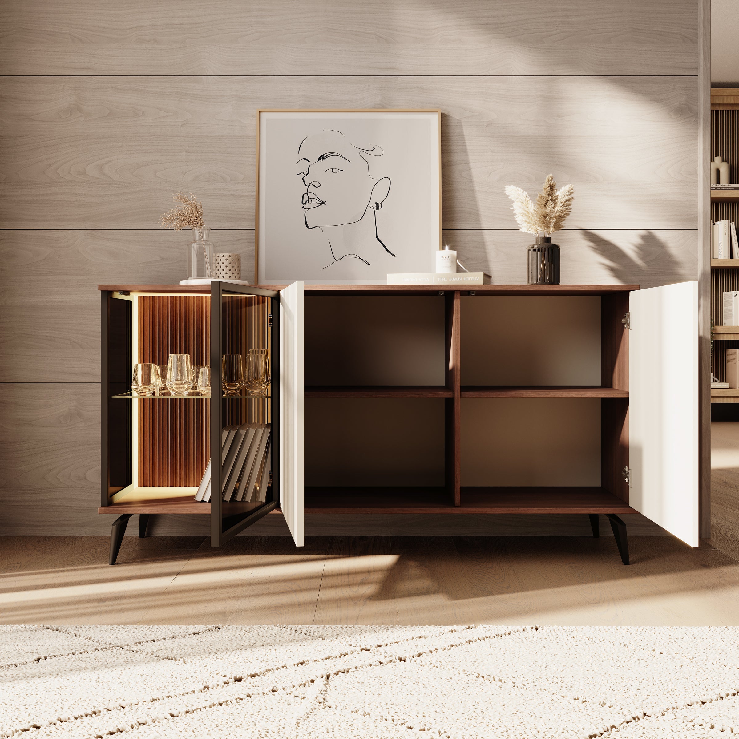 Meubella - Riverhead - Dressoir - Beige|Eiken - 154x39x80 cm
