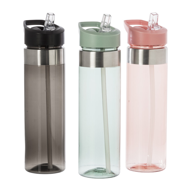 Drinkfles met rietje - zwart - 700 ml