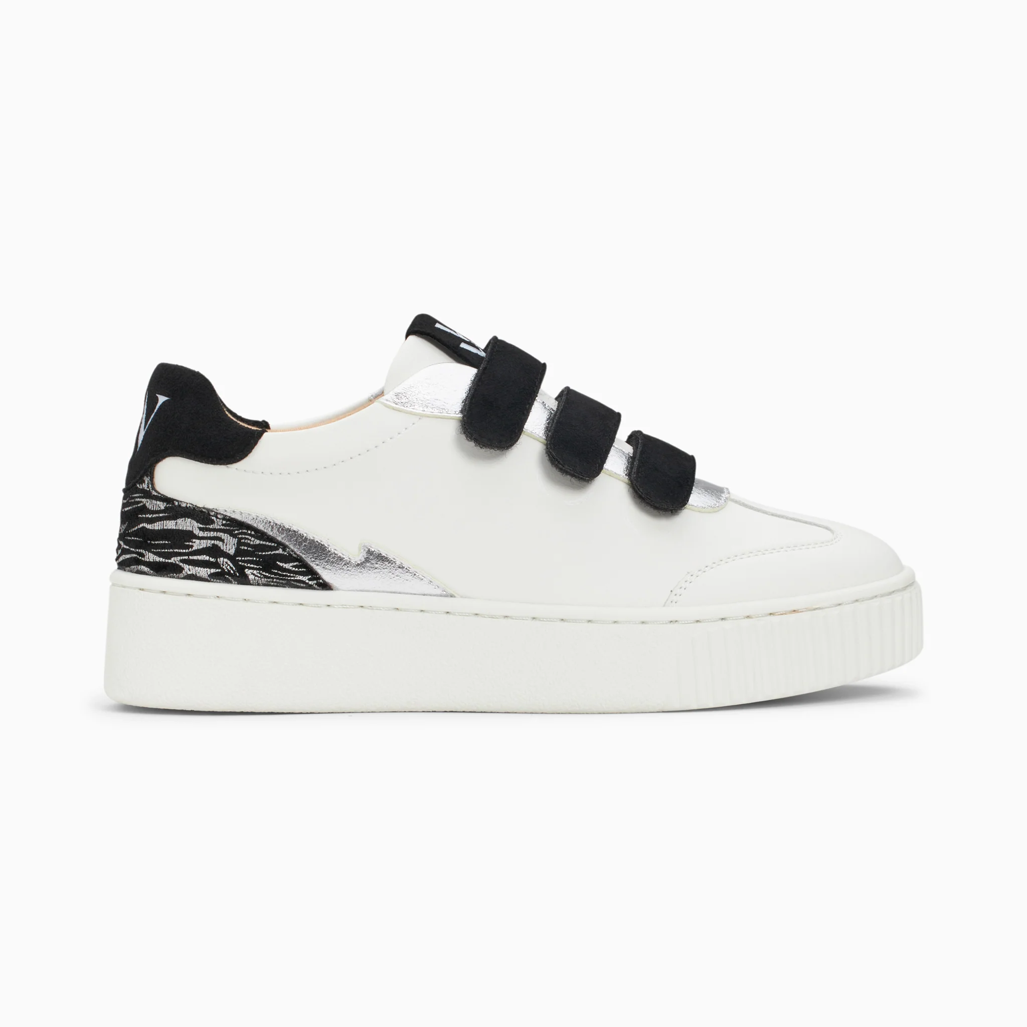 Sneakers-Baskets Nahia blanc et argent à scratchs noirs