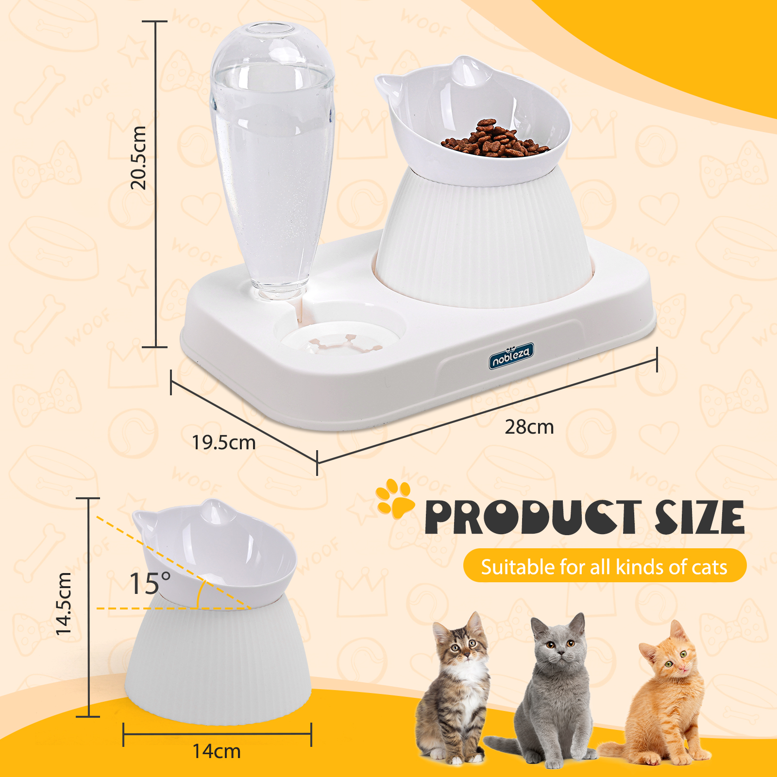 Comedouro automático 3 em 1 Nobleza para gatos, bebedouro automático, comedouros automáticos de 500ml para animais de pequeno porte, comedouro com inclinação de 15°, comedouro para alimentação lenta.
