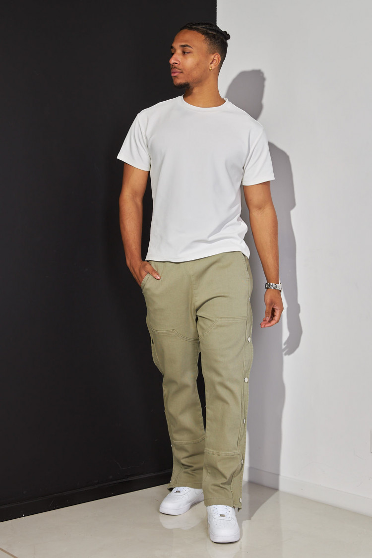 Jogger pant kaki à boutons