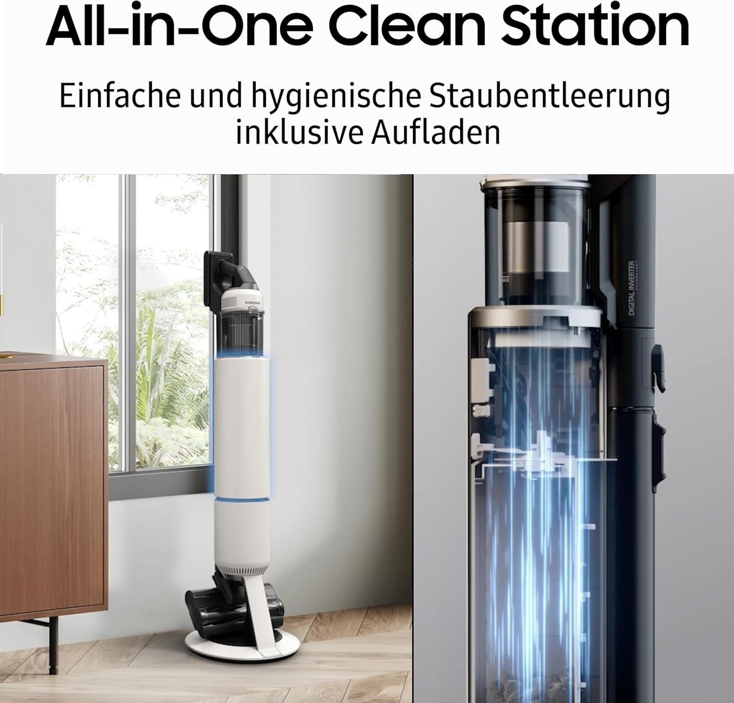 Samsung VS80F28EGS/WD Bespoke AI Jet Akku+ Wet&Clean, Akku-Handstaubsauger mit Wischer, Inkl. Zubehör, 280 W, 2 Akkus, All-In-One-Station, Spray Spinning Sweeper, Jet Dual+ Bürste, Santorini Beige