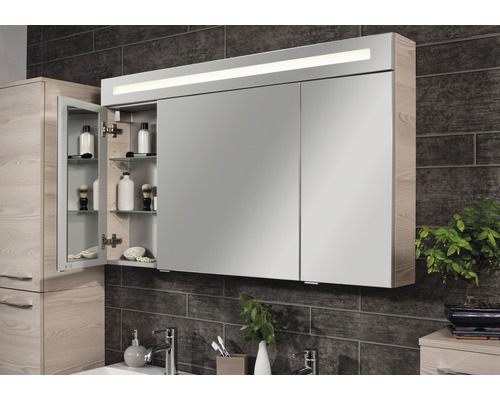 FACKELMANN B.clever spiegelkast 120 x 16 x 71 cm Alaska essen 3-deurs LED IP 20