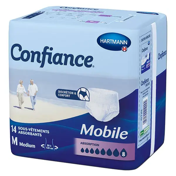 Roupa íntima Hartmann Confidence Mobile com absorção de 8 gotas, tamanho M (14 unidades).