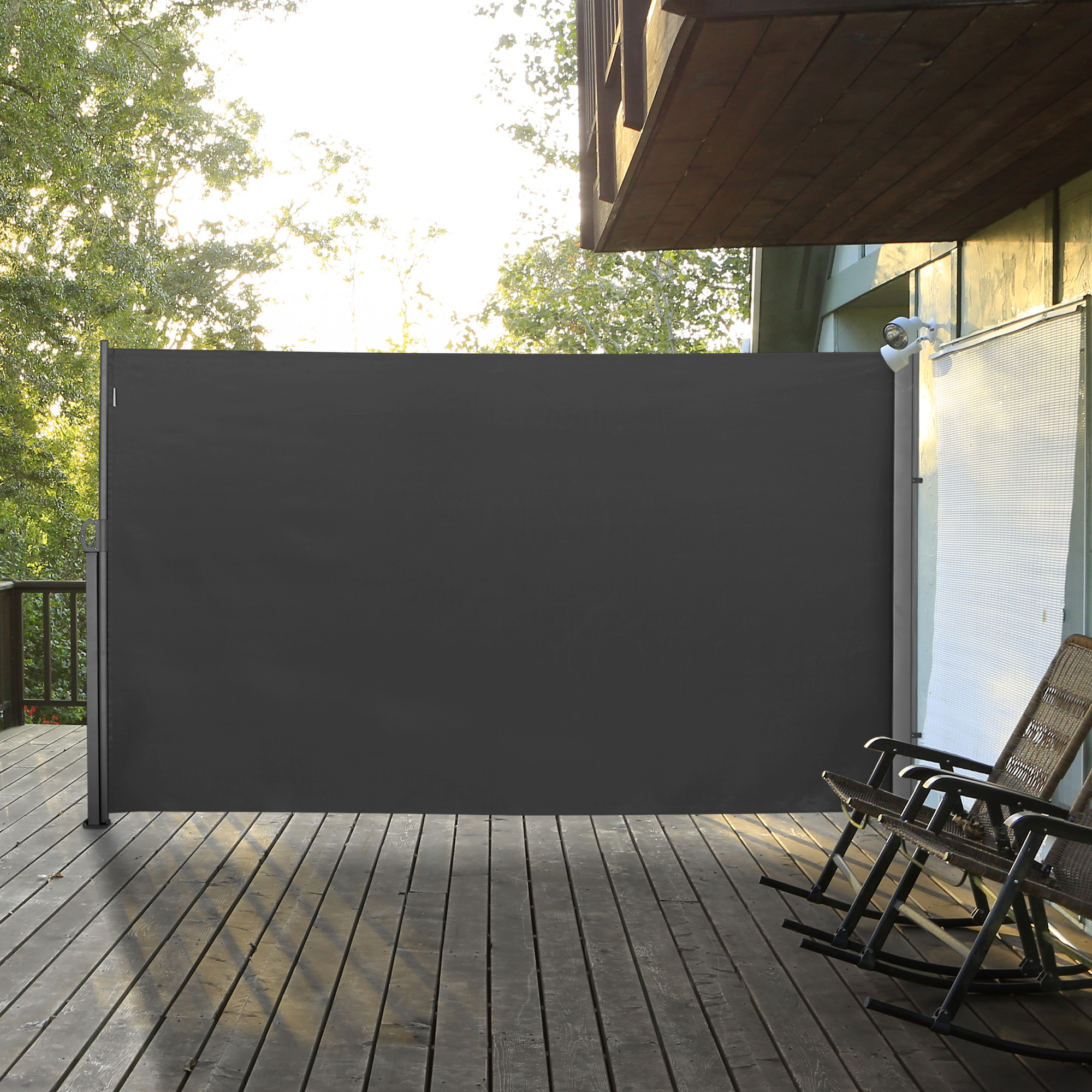 Toldo lateral retrátil Outsunny 300x160 cm, tela de enrolar para privacidade e proteção solar, ideal para jardim, varanda e terraço, cor cinza.