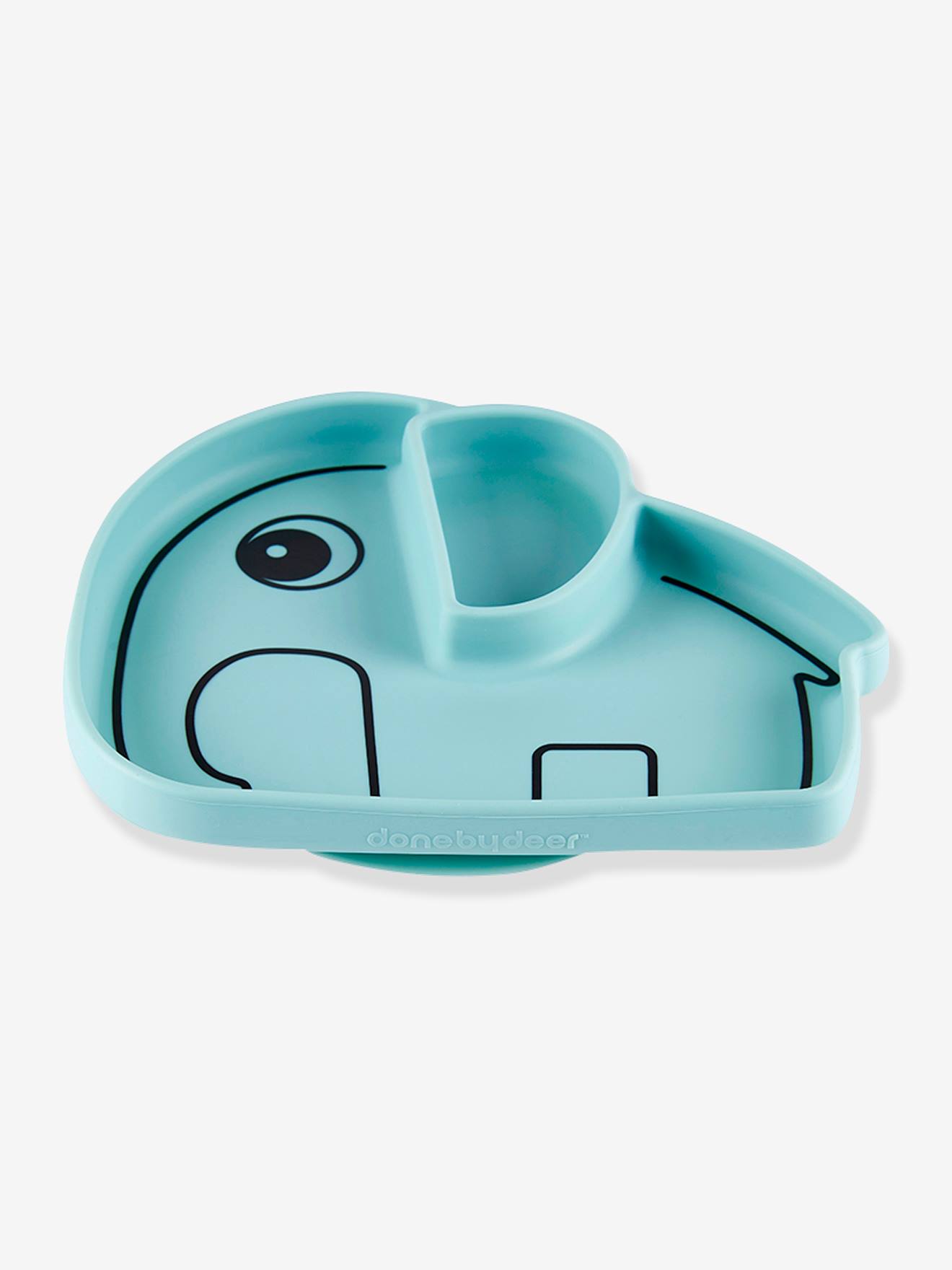 Prato elegante Stick&Stay da DEER, em silicone amarelo escuro liso com estampa.