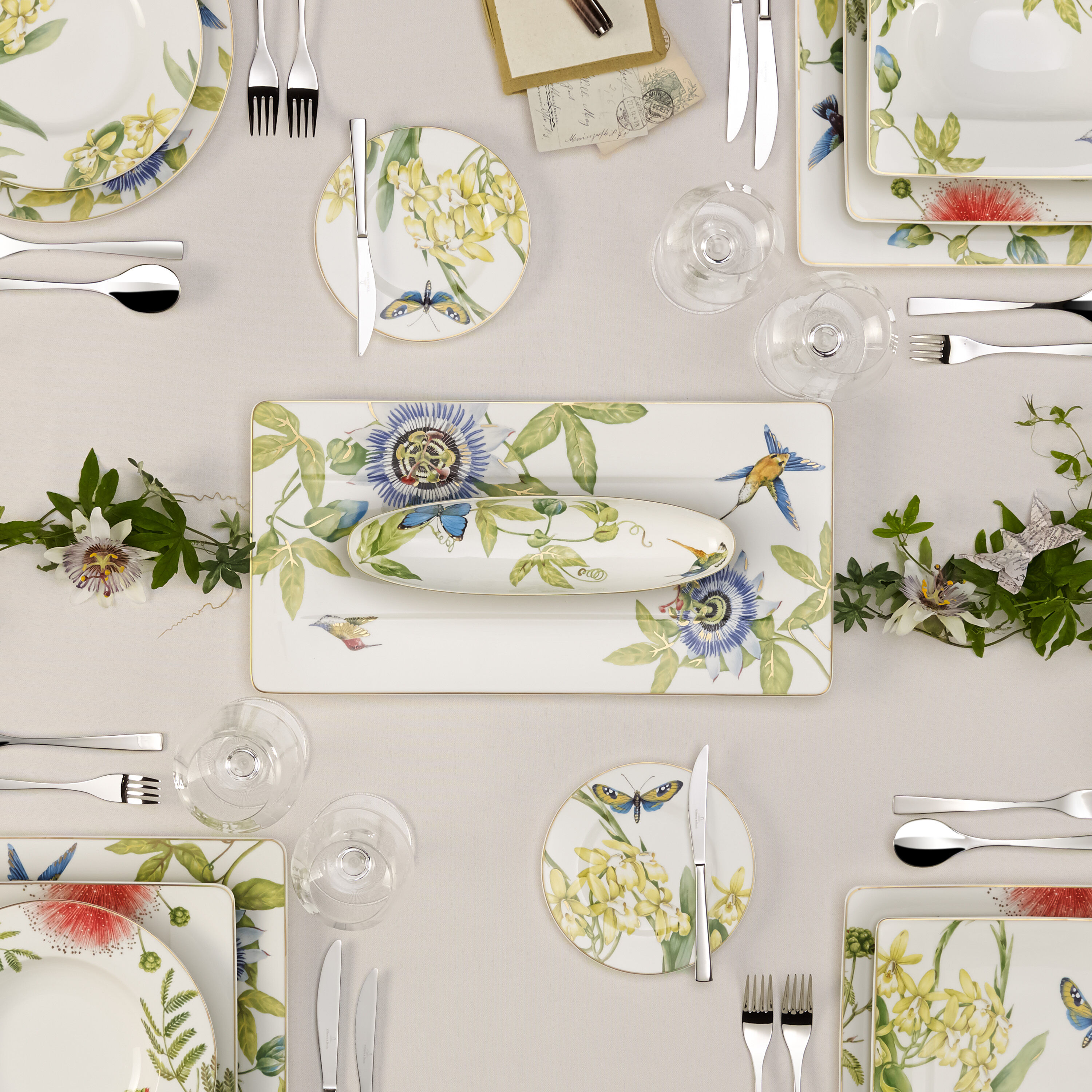 Amazonia Serving tray Multi-colored, 17.6'' x 8.9'', Premium Bone Porcelain