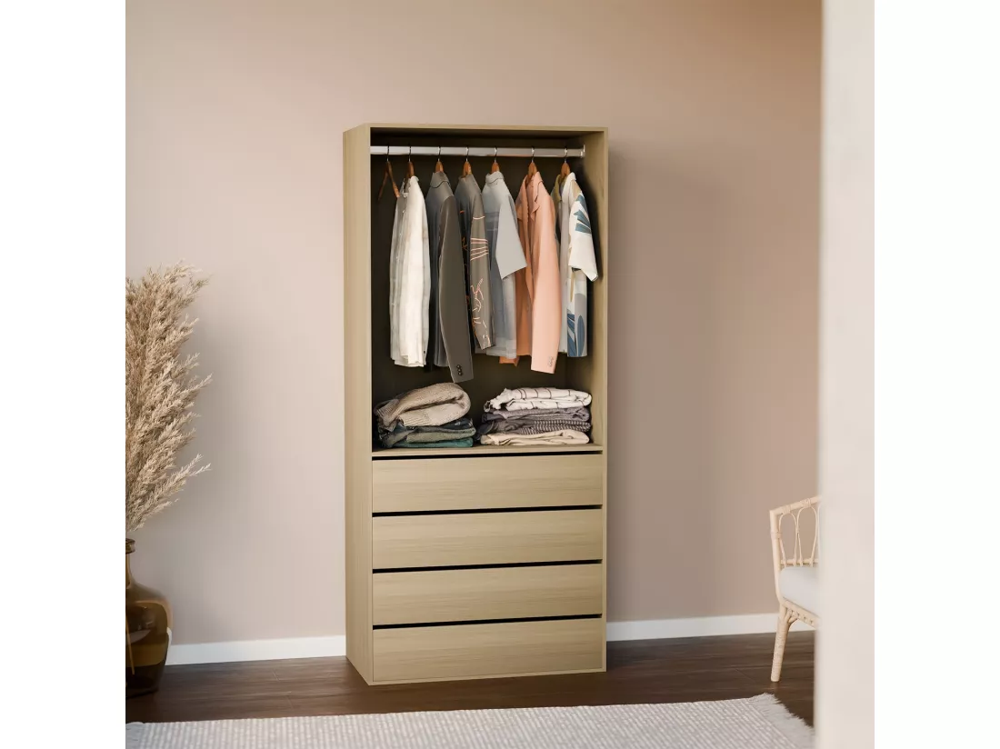 Module dressing avec 4 tiroirs et 1 penderie naturel. panneaux stratifiés
