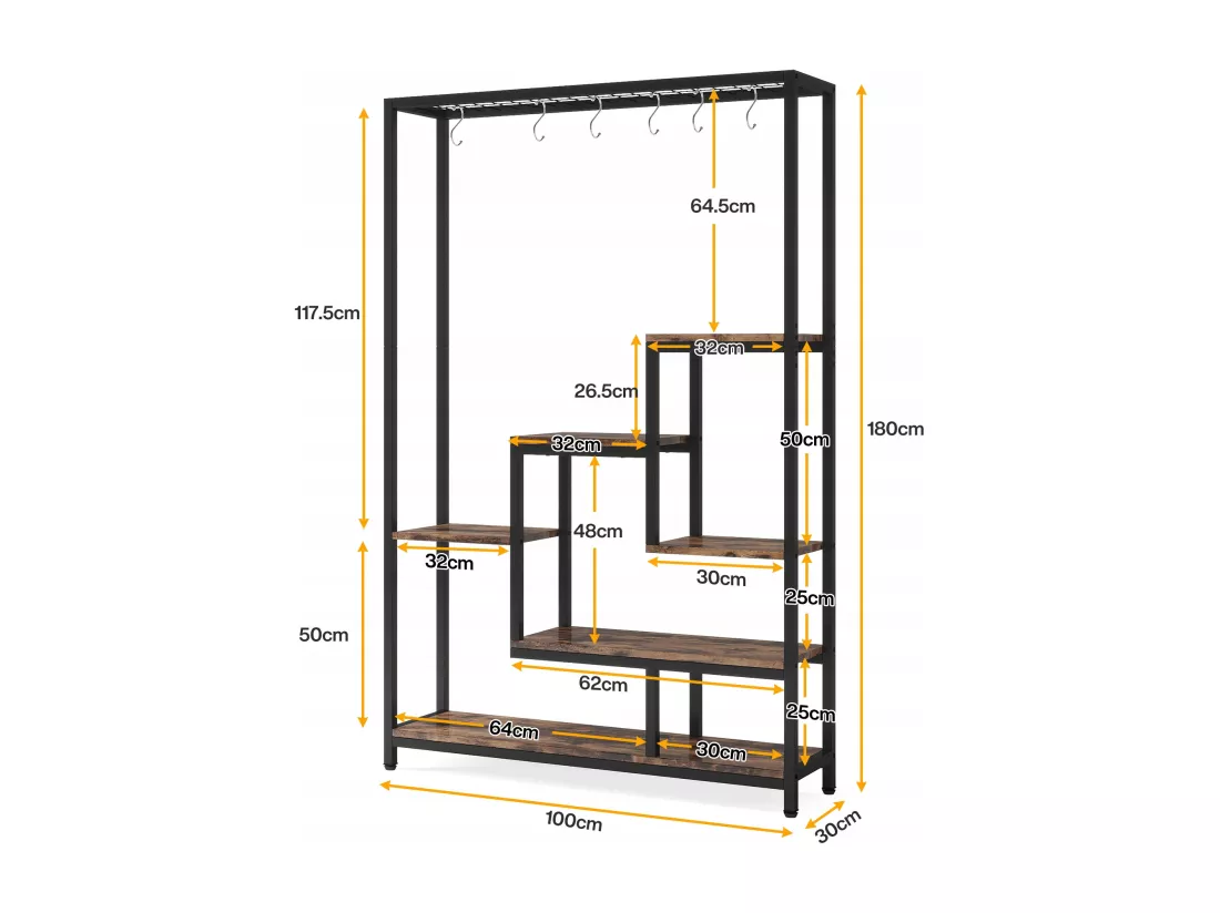 Tribesigns Support pour plantes d'intérieur à 5 niveaux - Grande étagère en métal de 180,1 cm avec 10 crochets de suspension en S - Multifonction - Pour intérieur, jardin, balcon, salon (Maron et Noir)