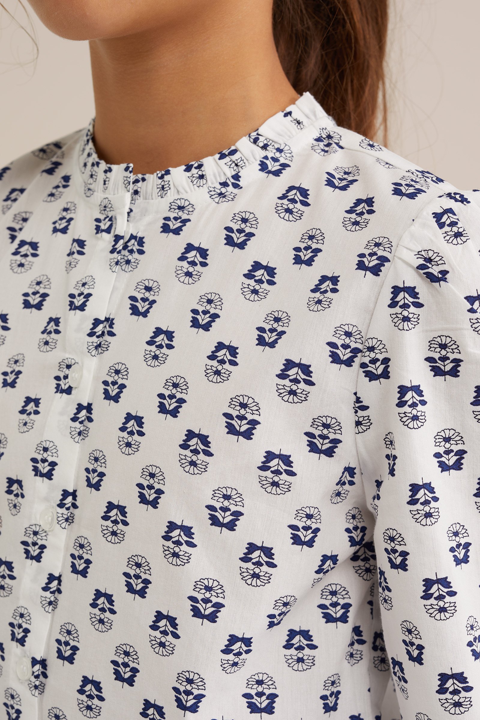 Meisjes blouse met dessin WE Fashion Donkerblauw