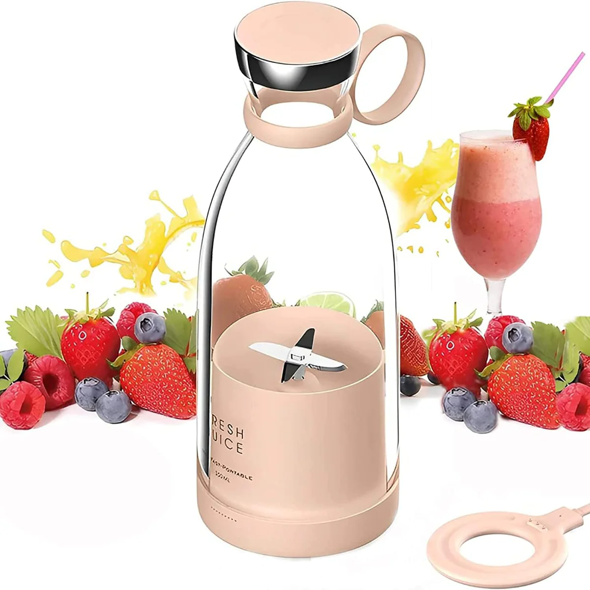 Blender Portable électrique Smoothie de 0,35L Rechargeable USB rose Ve