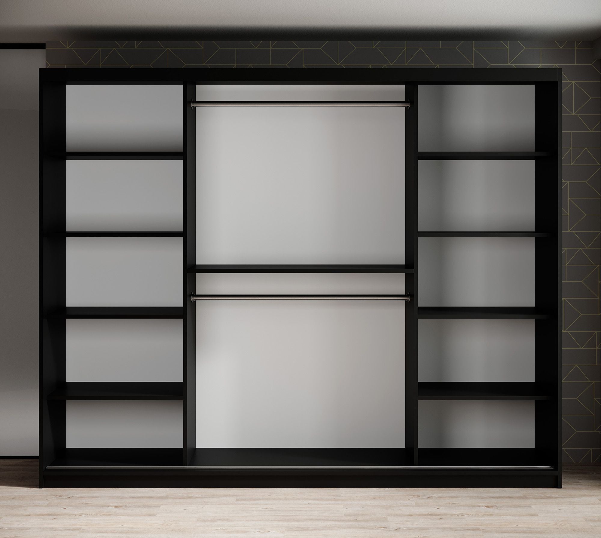 Meubella - Kledingkast Marmer 2 - Zwart - 250 cm - Met spiegel
