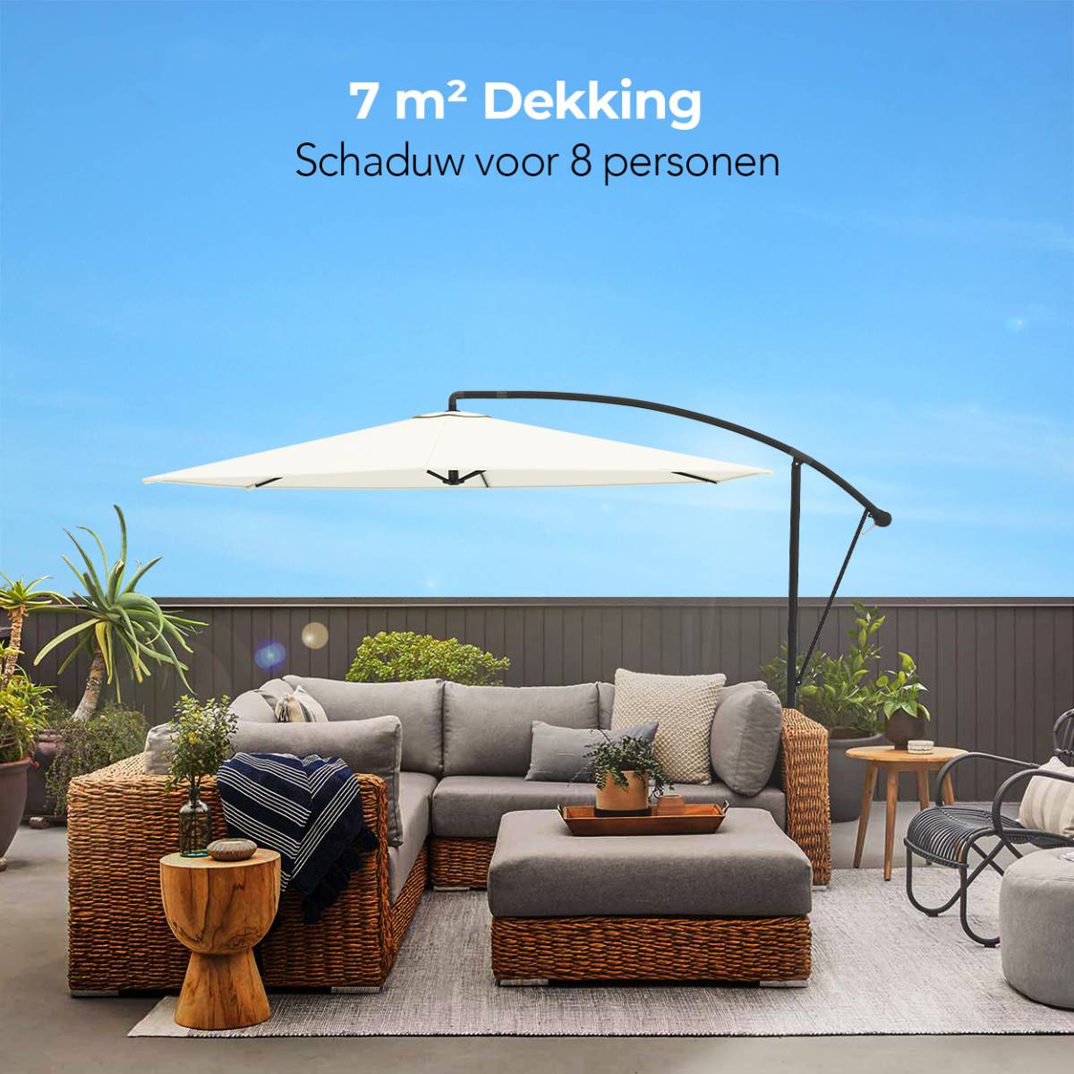 LifeGoods 300 cm zweefparasol met hoes en kruisvoet - Cream