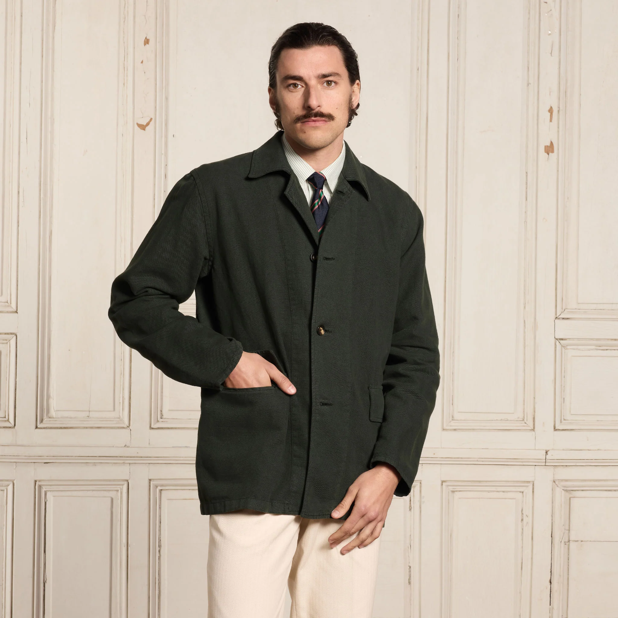 Green cotton and linen work jacket