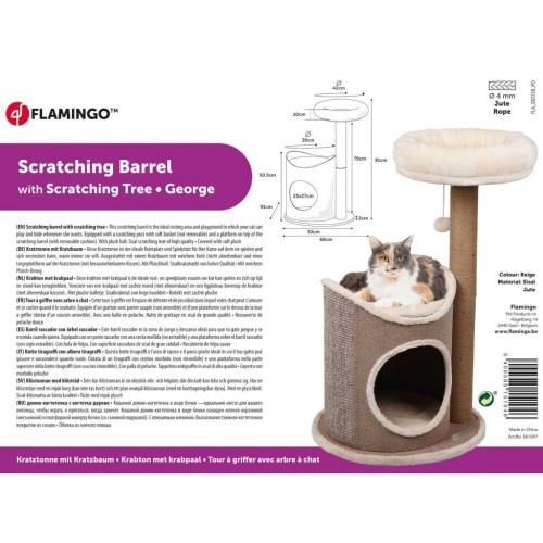 Arranhador bege para gatos com cesta