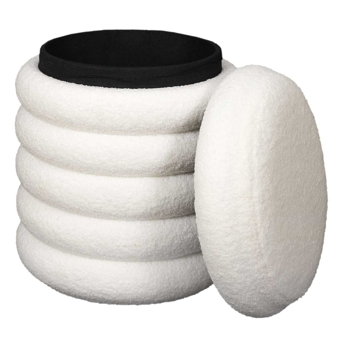 Home Deco Factory Pouf de rangement bouclette Freya blanc - 37x43.5x37 cm