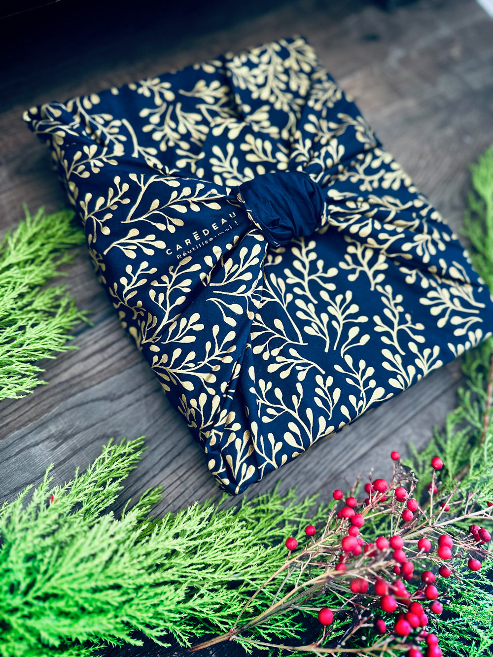 Carédeau papier cadeau réutilisable monochrome coton recyclé furoshiki 100% coton : sauvage 2.0 en taille M