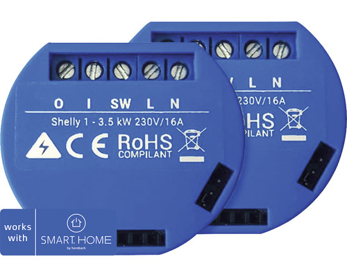 Shelly set van 2 Shelly 1 WiFi-schakelaar - compatibel met SMART HOME van hornbach
