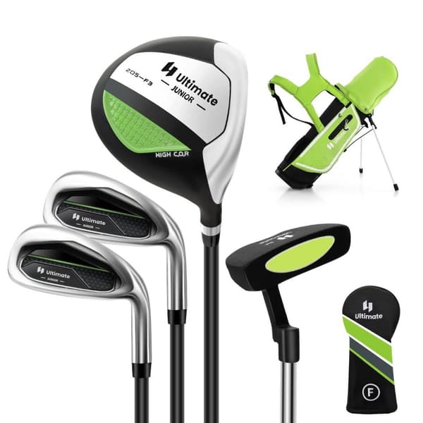 4-delt barnegolfkøllesett med golfbag og regntrekk for barn i alderen 5-7 år green
