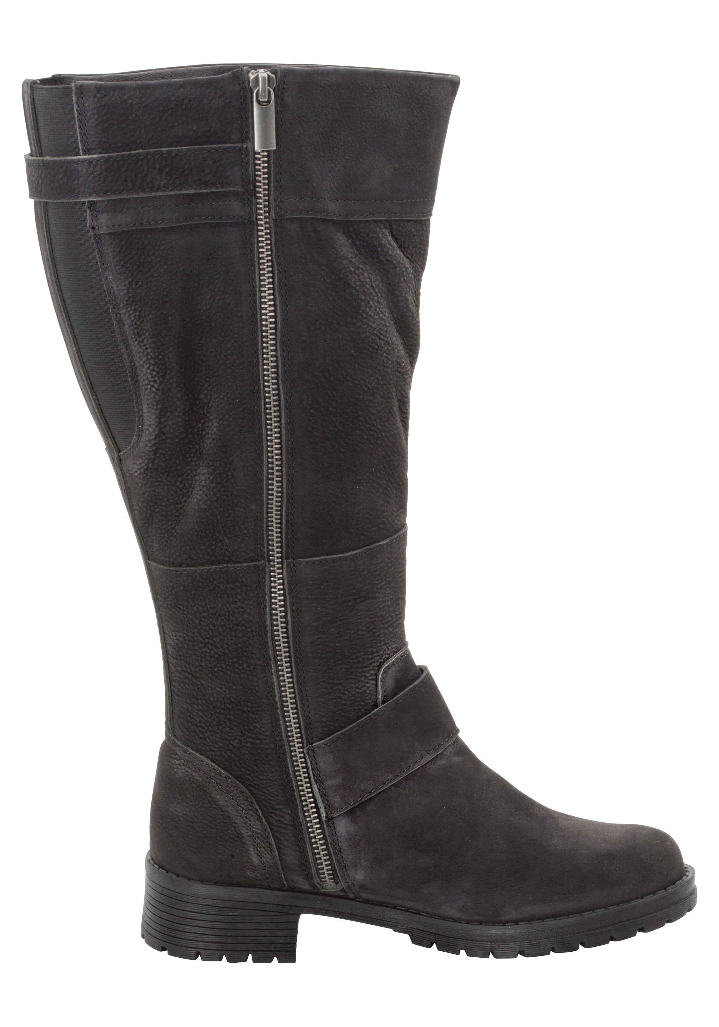 Weitschaftstiefel aus Leder mit Zierband