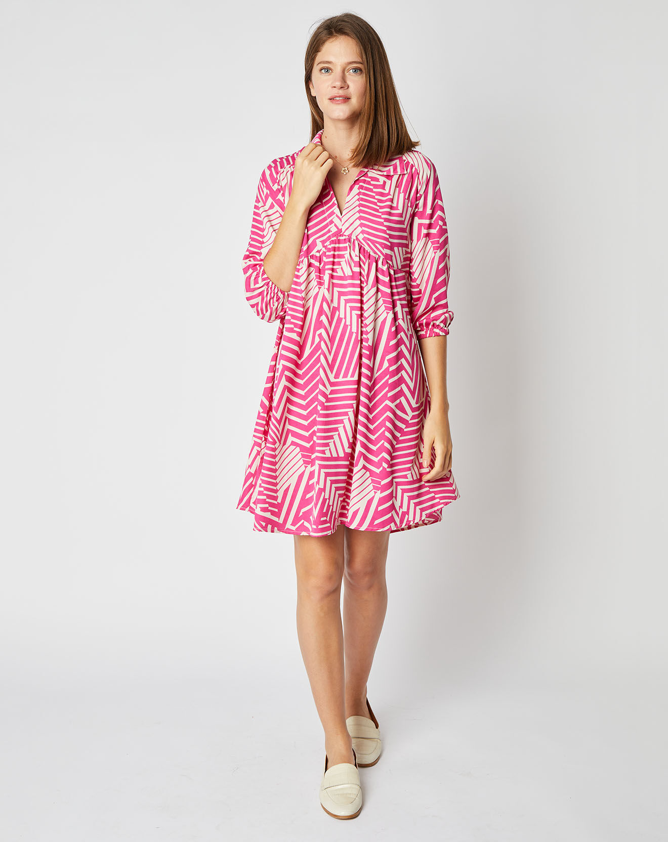 An'ge Robe courte Marina à motifs rose/écru