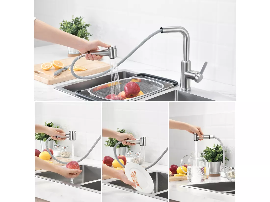 Cecipa max Mitigeur de Cuisine Extractible - Robinet Cuisine à 2 Jets 360 Rotatif - Mitigeur Evier avec Douchette Brossé,EU Modèle