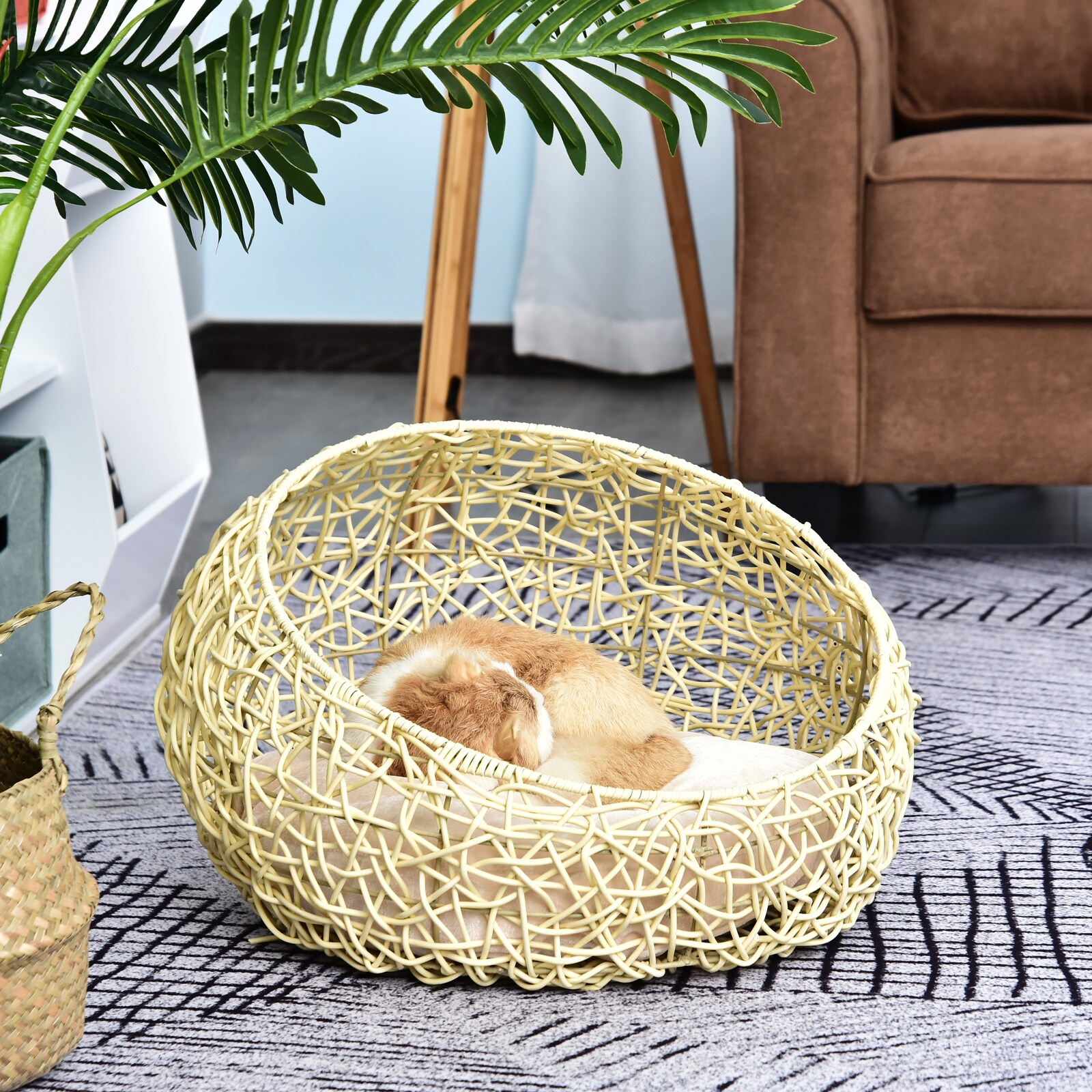 PawHut Katzenbett mit Kissen beige 56 x 35 cm (ØxH)