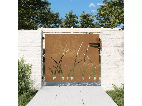 Portail de jardin 85x100 cm acier corten conception d'herbe