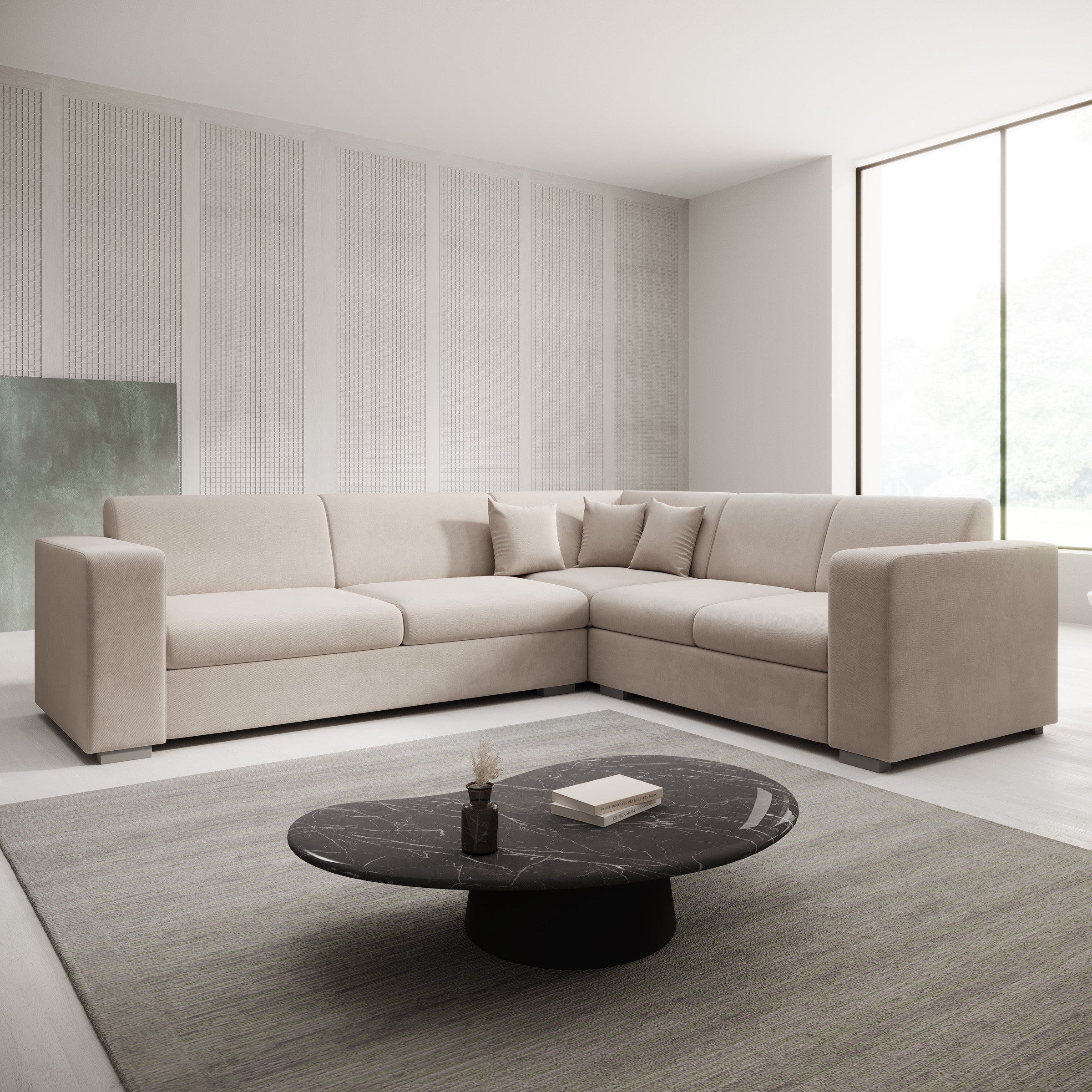 Santana - Hoekbank 4-zits - Stof beige - Rechts