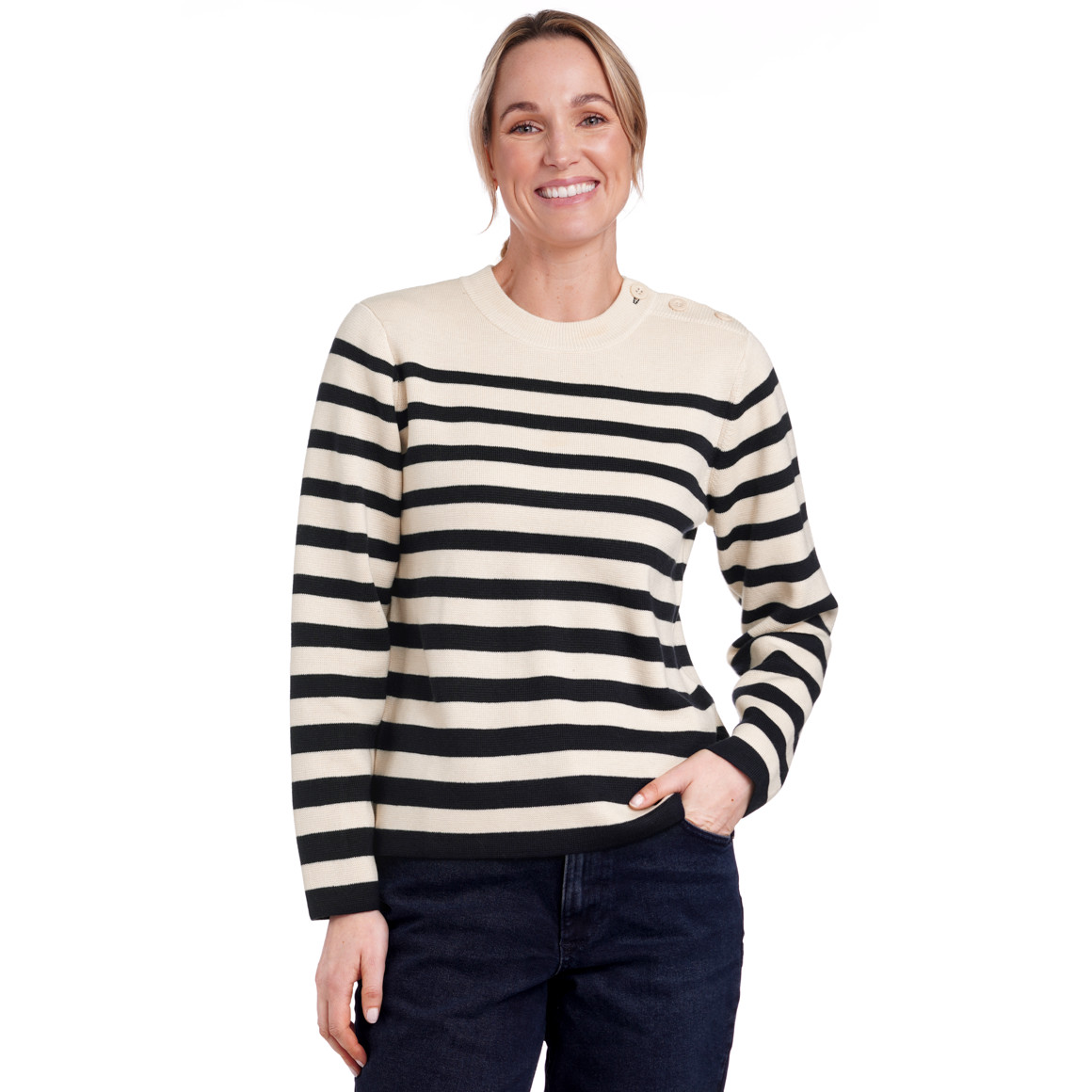 Gina Benotti Damen Strickpullover im Streifen-Look dunkelblau / beige