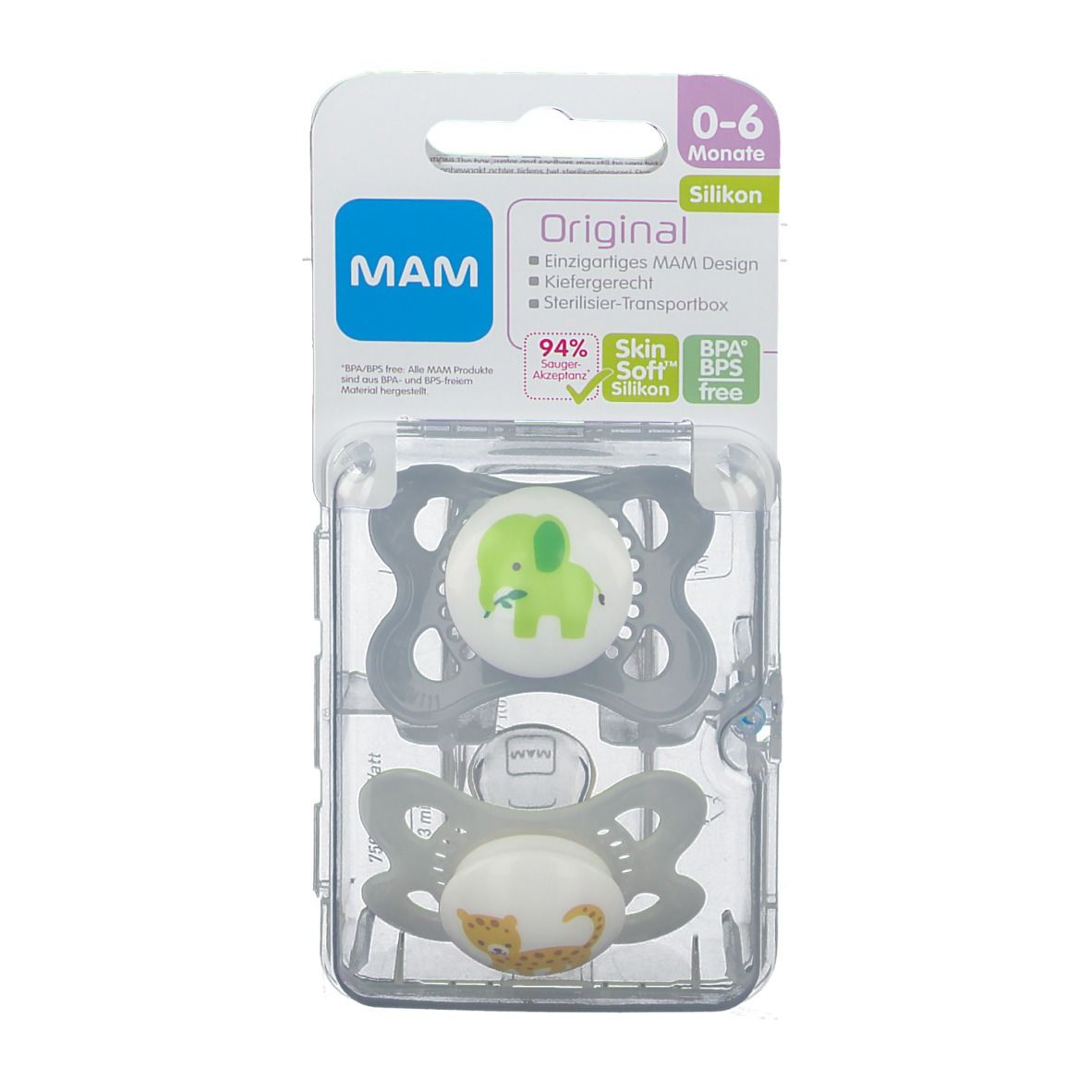 MAM Original Silikon 0-6 Monate Schnuller (Farbe/Motiv nicht wählbar)