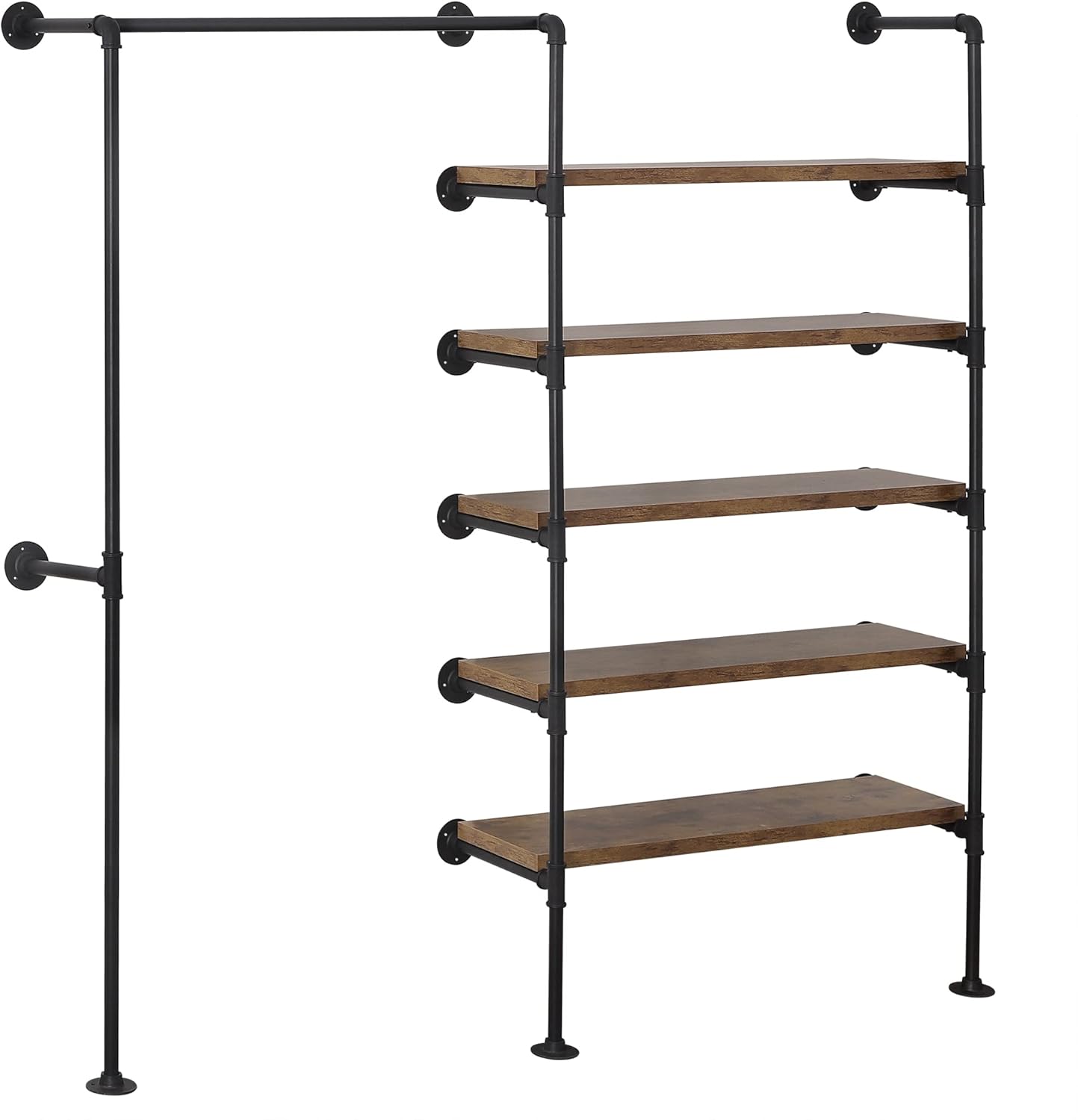 WOLTU Kleiderständer mit Ablagen, Garderobe mit Kleiderstange, Garderobenständer Wandmontage, Vintage Industrial Design